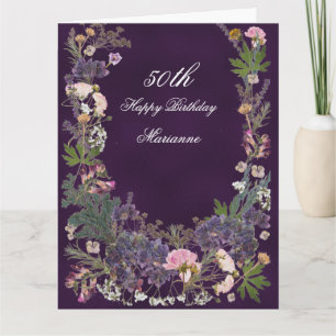 Carte Fleur botanique d'anniversaire sur Moody Purple
