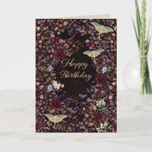 Carte Fleur botanique sombre Anniversaire Floral vintage
