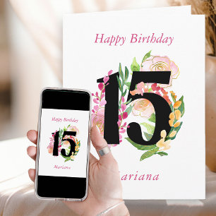 Carte Fleur Chic Numéro 15 15e Anniversaire Personnalisé