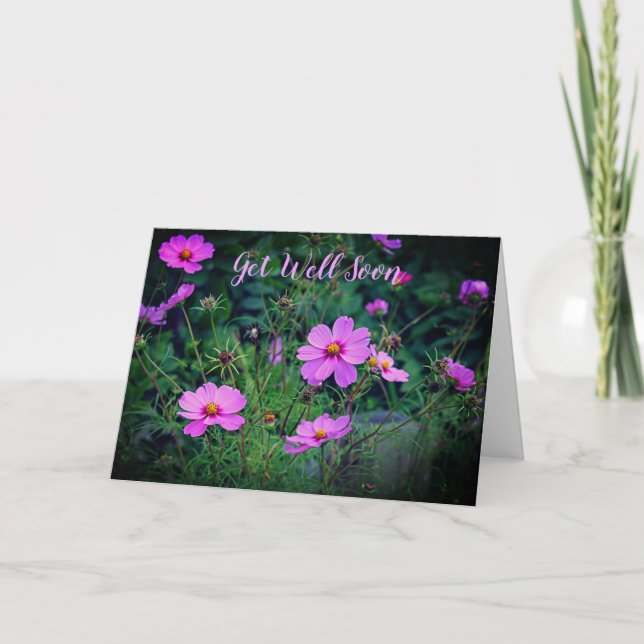 Carte Fleur Cosmos Rose Violet Se Bien Bientôt (Devant)