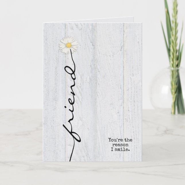 Carte fleur d'amitié marguerite sur bois (Devant)