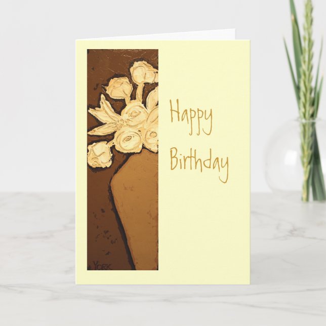 Carte Fleur d'anniversaire aux fleurs crémeuses (Devant)