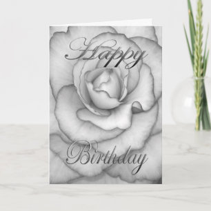 Carte Fleur d'anniversaire blanc et noir