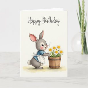 Carte Fleur d'anniversaire de Lapin