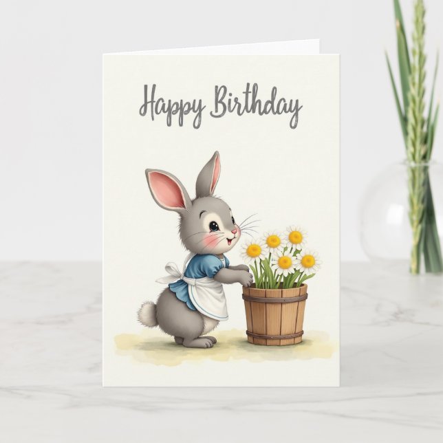 Carte Fleur d'anniversaire de Lapin (Devant)