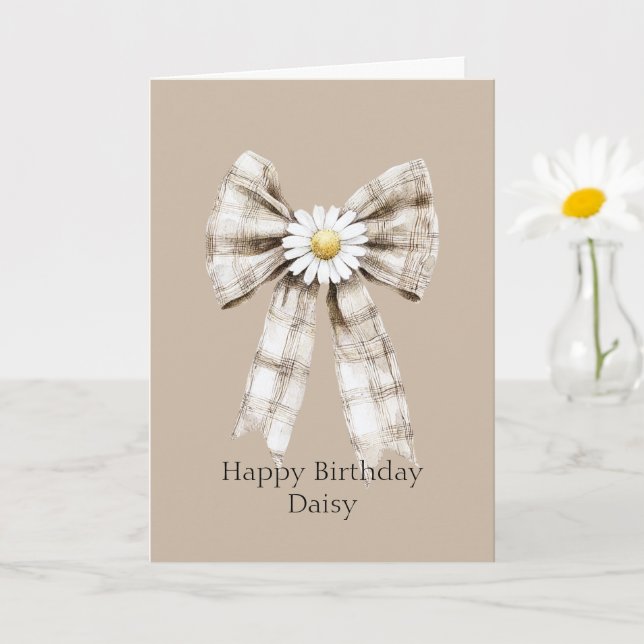 Carte Fleur d'anniversaire de marguerite à ruban blanc C (Petite plante)