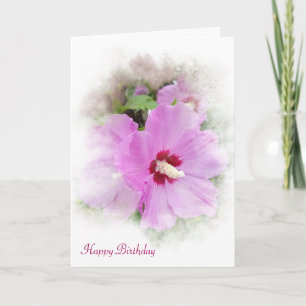 Carte fleur d'anniversaire d'hibiscus rose