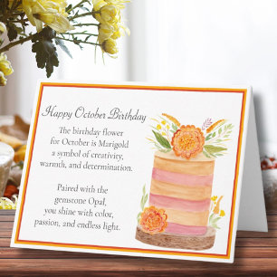 Carte Fleur d'anniversaire d'octobre Souci sur gâteau