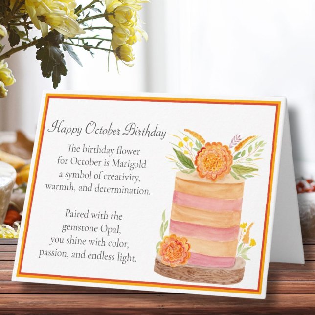 Carte Fleur d'anniversaire d'octobre Souci sur gâteau (Créateur téléchargé)