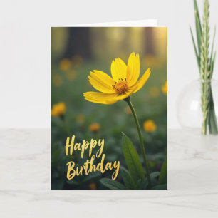 Carte Fleur d'Anniversaire Dorée