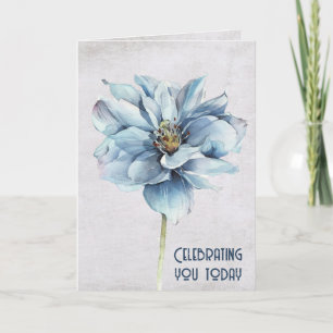 Carte Fleur d'aquarelle bleue Anniversaire