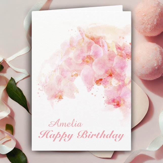 Carte Fleur d'aquarelle d'orchidée rose Anniversaire (Créateur téléchargé)