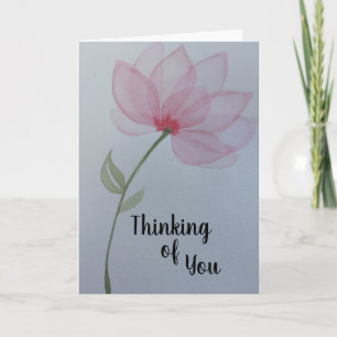 Carte Fleur d'aquarelle rose en pensant à vous vierge in