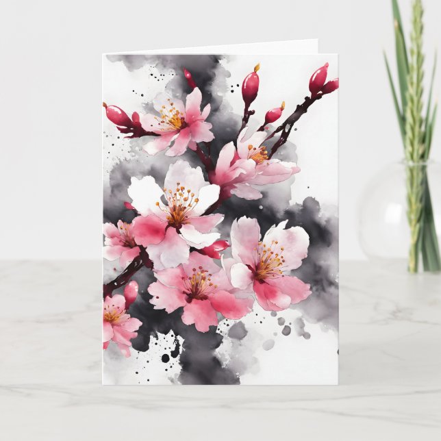 Carte Fleur de cerisier - Fleurs à l'aquarelle (Devant)