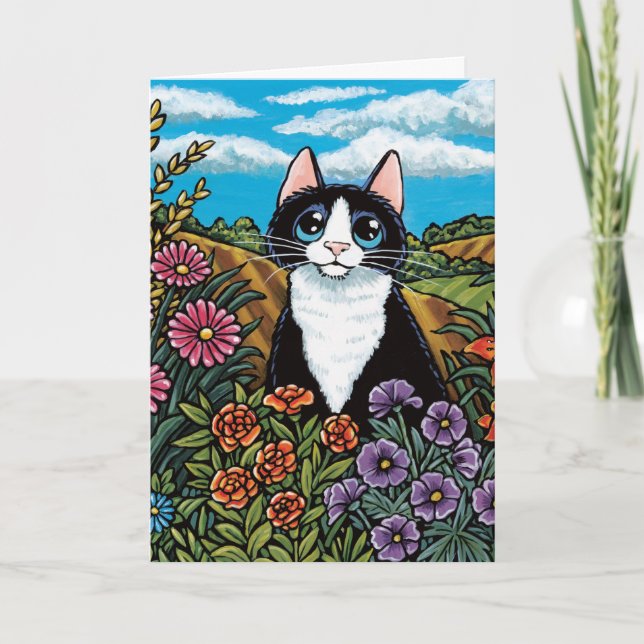 Carte Fleur de chats noir et blanc Meilleure (Devant)