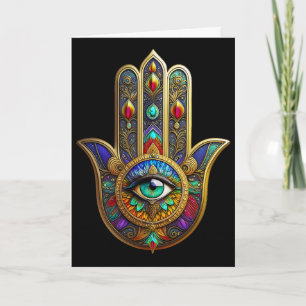 Carte Fleur de couleur de paon Pétales de Hamsa Vert Tro