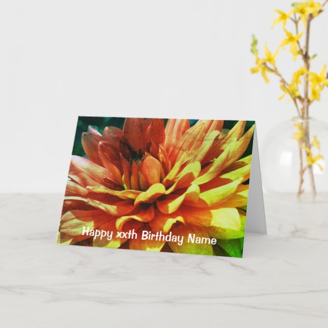 Carte Fleur de Dahlia Abstrait Anniversaire personnalisé (Fleur jaune)