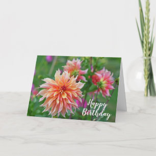 Carte Fleur de Dahlia orange et rose Joyeux anniversaire