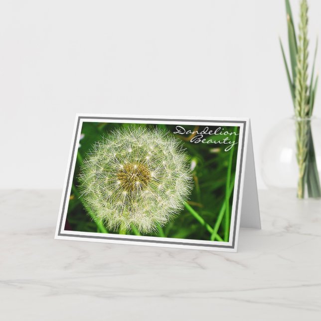Carte Fleur de Dandelion complexe au feuillage vert (Devant)