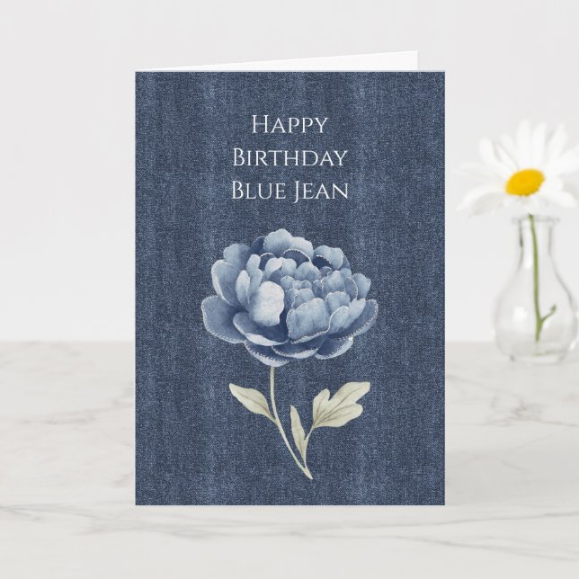 Carte Fleur de faux jean bleu en denim (Petite plante)