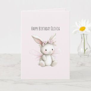 Carte Fleur de Lapin Blanc Rose Blush Anniversaire