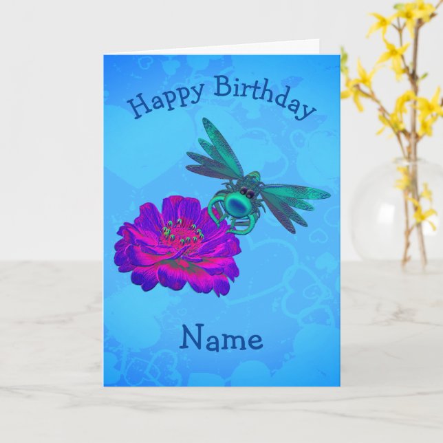 Carte Fleur de libellules mignonne Personnalisée Anniver (Fleur jaune)