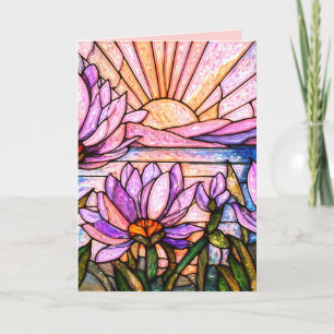 Carte Fleur de Lotus Nénuphar Rose Violet Orange Coucher