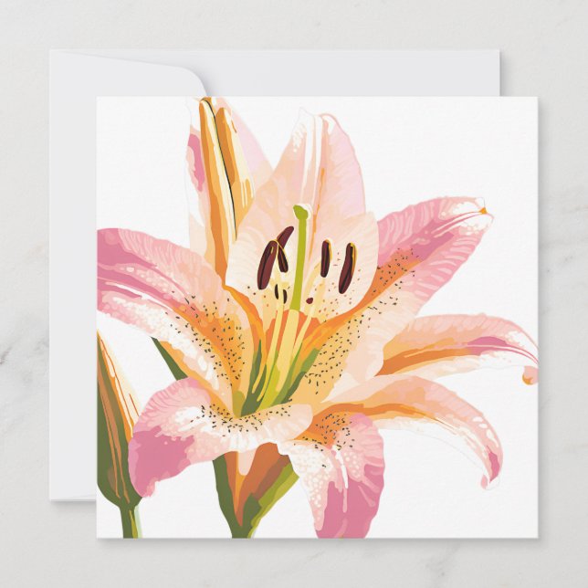 Carte Fleur de lys rose | Peinture florale à l'aquarelle (Devant)
