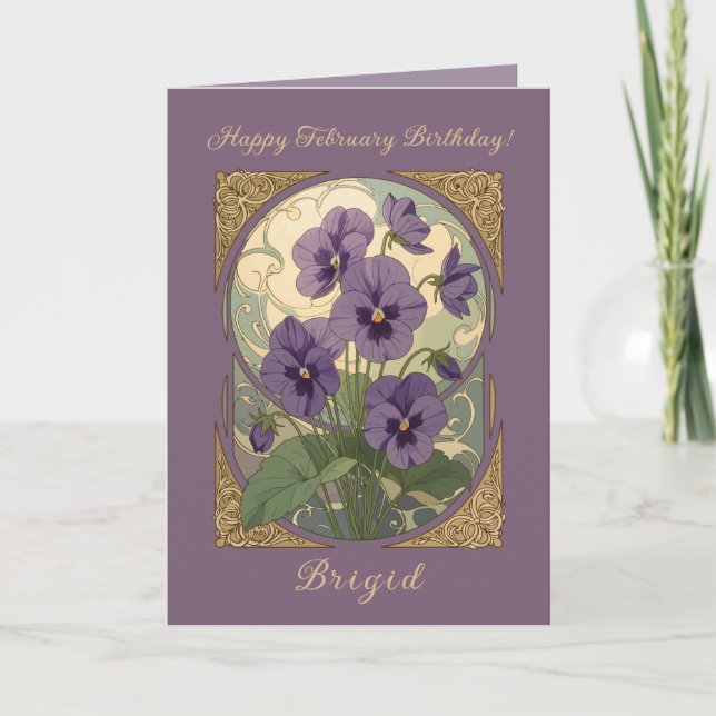 Carte Fleur de naissance de février Violet Viola Art Nou (Devant)