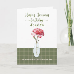 Carte Fleur de naissance de janvier Carnation