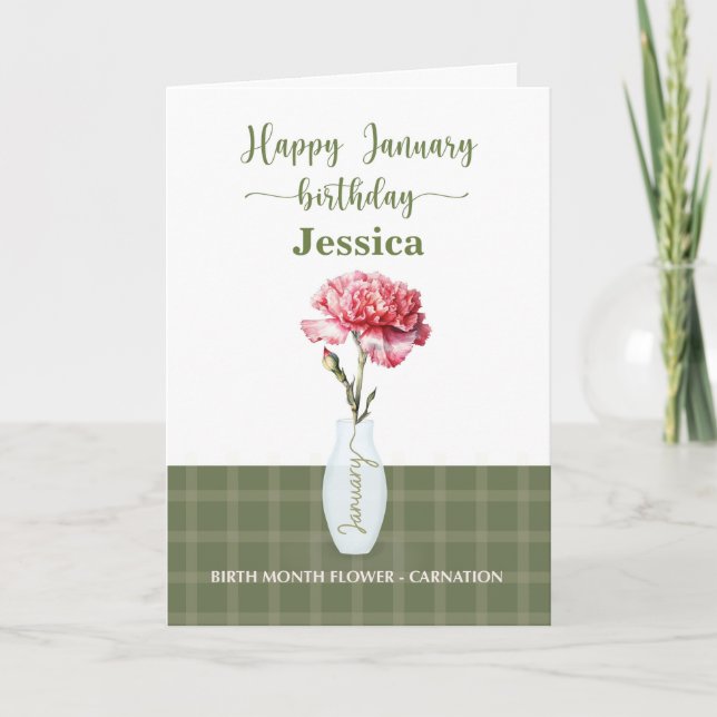 Carte Fleur de naissance de janvier Carnation (Devant)