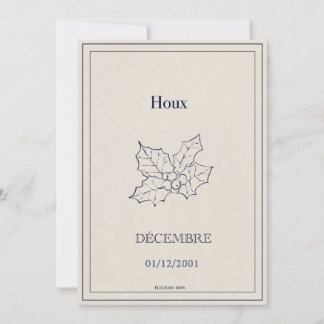 Carte fleur de naissance décembre, houx
