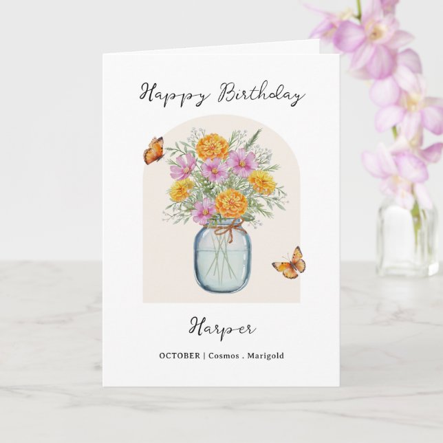 Carte Fleur de naissance d'octobre Anniversaire (Orchidée)