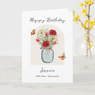 Carte Fleur de naissance du mois de juin pour anniversai