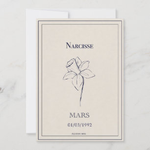 Carte fleur de naissance du mois de mars narcisse