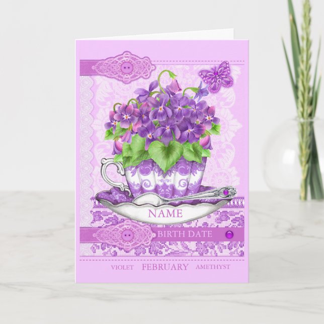 Carte Fleur de naissance et Gem Février Word Game Card (Devant)