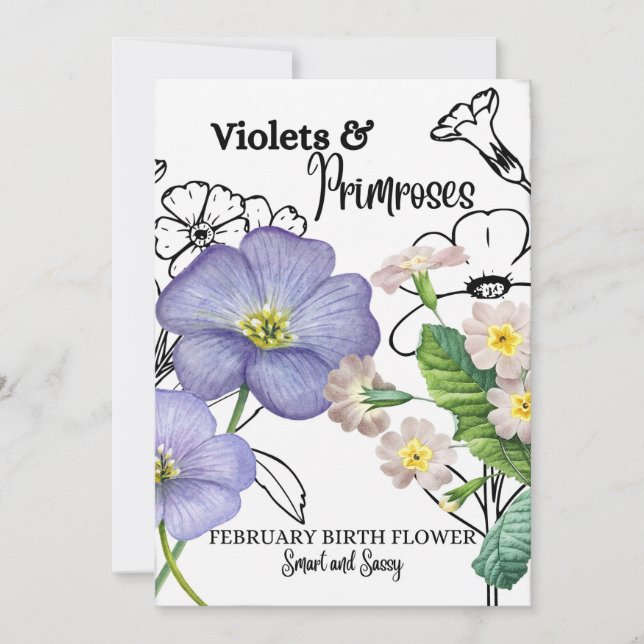 Carte Fleur de naissance, Février, Violet, Primros (Devant)