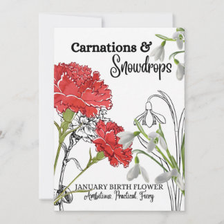Carte Fleur de naissance, Janvier, Carnation, Chut