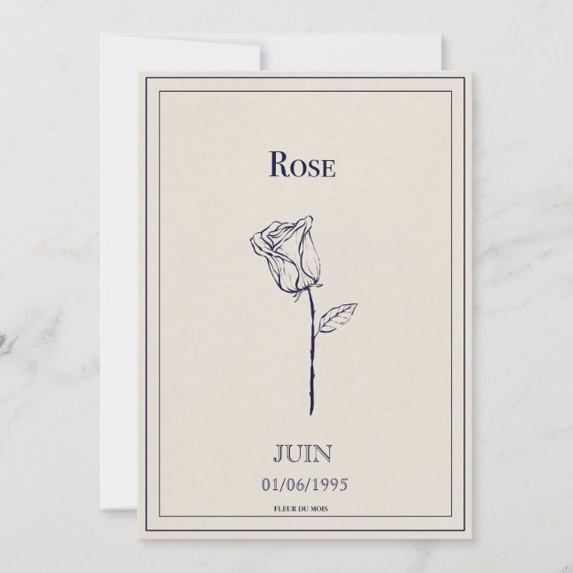 Carte fleur de naissance mois de juin rose (Devant)