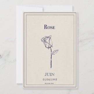 Carte fleur de naissance mois de juin rose
