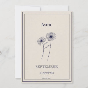 Carte fleur de naissance mois de septembre aster.