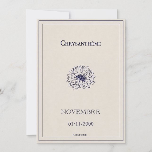 Carte fleur de naissance novembre, chrysanthème  (Devant)