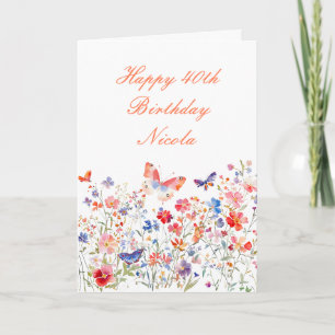 Carte Fleur de papillon d'été Anniversaire