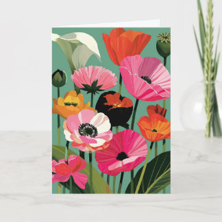 Carte Fleur de pavot moderne du milieu du siècle Fleur b