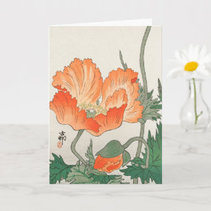 Carte Fleur de pavot orange japonaise vintage, Ohara Kos