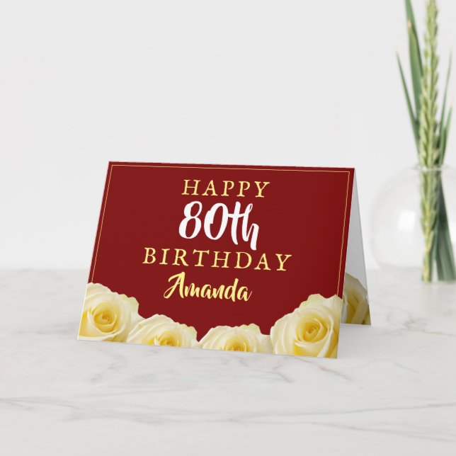 Carte Fleur de rose jaune Floral 80e anniversaire (Devant)