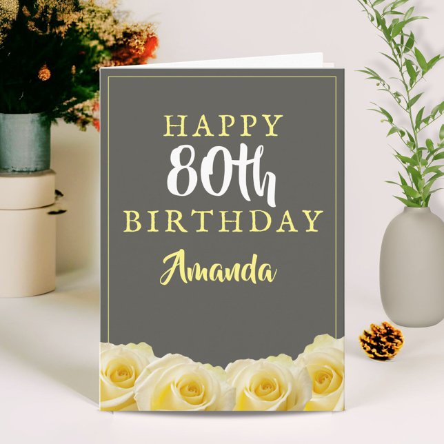 Carte Fleur de rose jaune Floral 80e anniversaire (Créateur téléchargé)