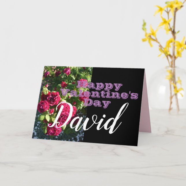 Carte Fleur de rose rouge Joyeux Valentines Jour Nom (Fleur jaune)