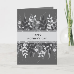 Carte Fleur de ruban minimaliste noir et blanc pour la f
