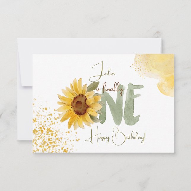 Carte Fleur de soleil d'aquarelle premier anniversaire h (Devant)